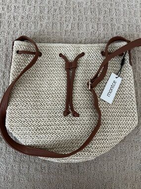 NEW Montce Cream Woven Shoulder Bag with Brown Trim
